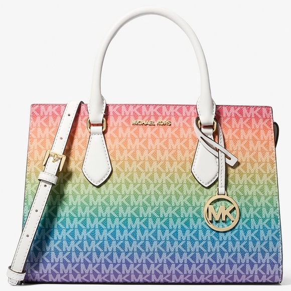 Michael Kors Sheila Medium Rainbow Signature Logo Satchel Bag Rainbow - Picture 1 of 10